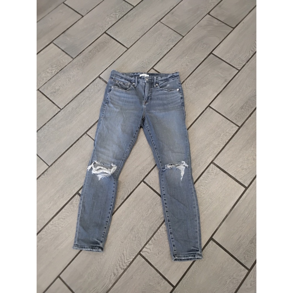 Good American Good Legs Crop‎ Denim Jeans Distressed Rips Women's Size 2 (26)